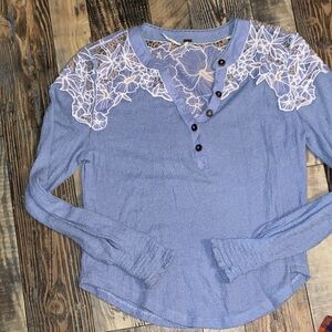 Free People Periwinkle Lace Accent Blouse